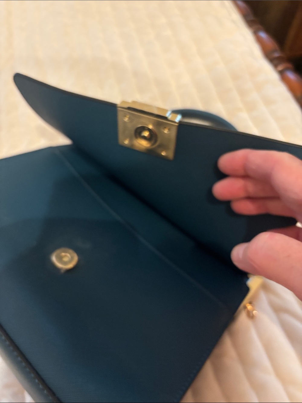 Faux Snakeskin Top-Handle Satchel in Teal by Dune - Picture 7 of 8
